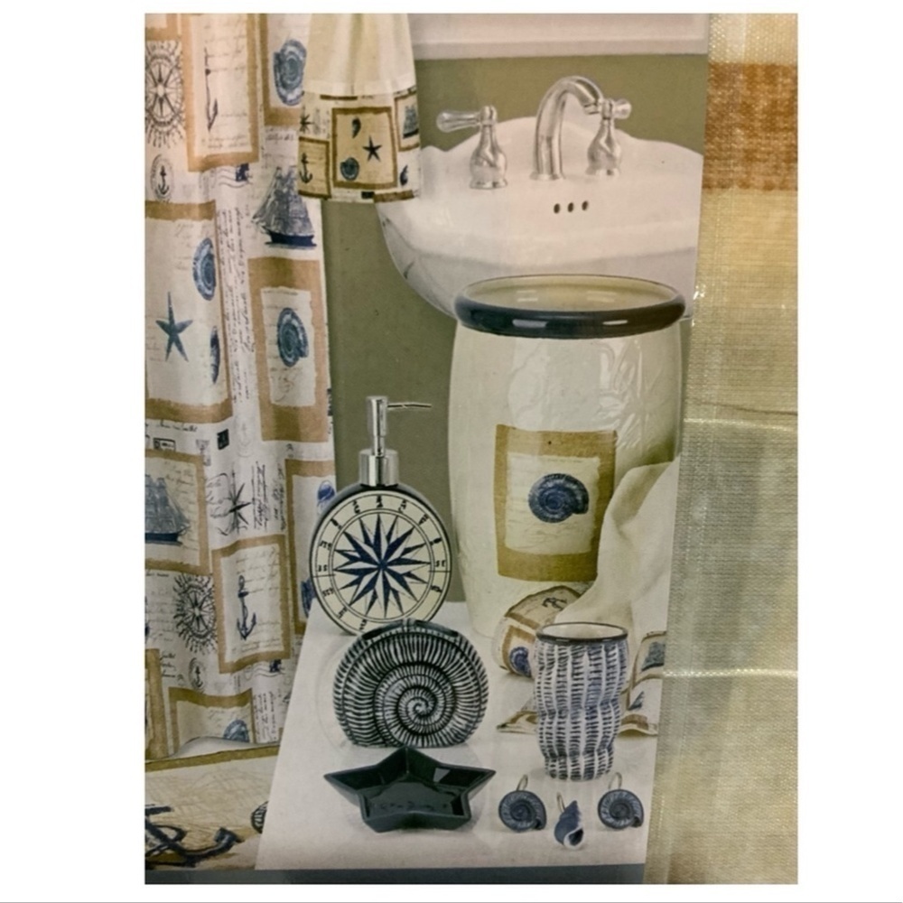 Nautical Fabric Shower Curtain Beach White Beige Blue 70 x 72 in NEWv - Picture 6 of 14